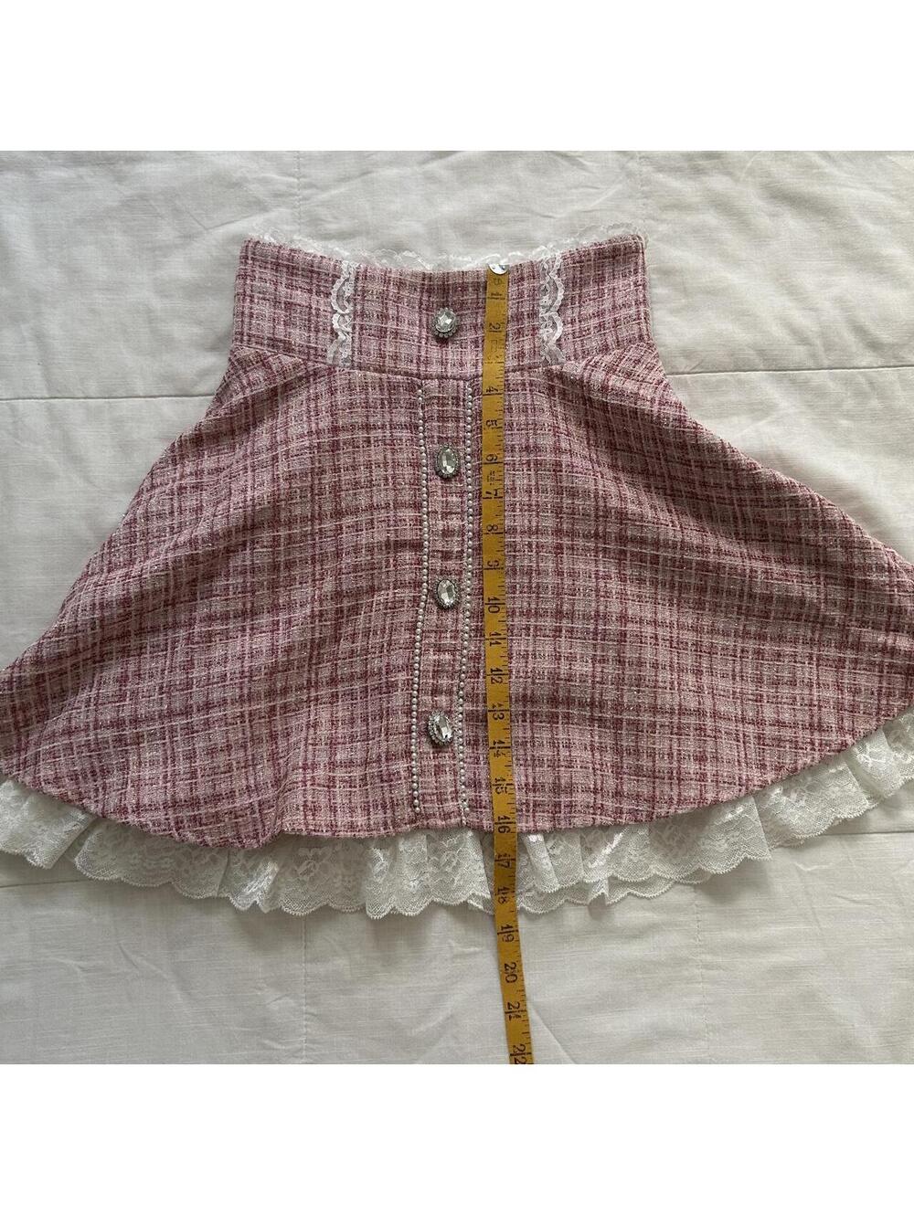 Ank Rouge Size XS Pink Tweed Lace Skater Skirt Himekaji Coquette Princess - Picture 8 of 8
